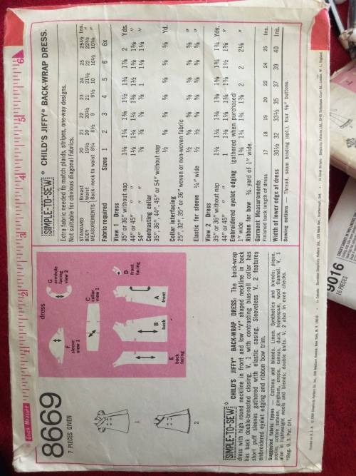 Sewing pattern Simplicity 8669, toddler`s back-wrap dress, size 6