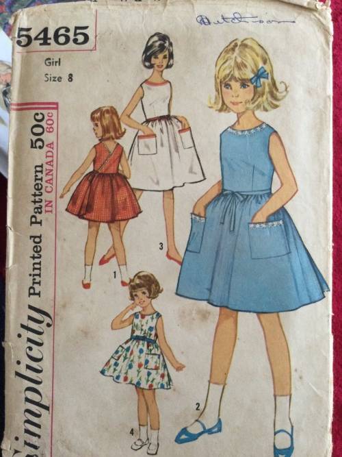 Sewing pattern Simplicity 5465, kids` one-piece back wrap dress with panties, size 8