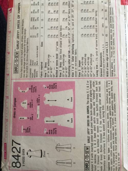 Sewing Pattern Simplicity 8427, girls dress or jumper, size 10