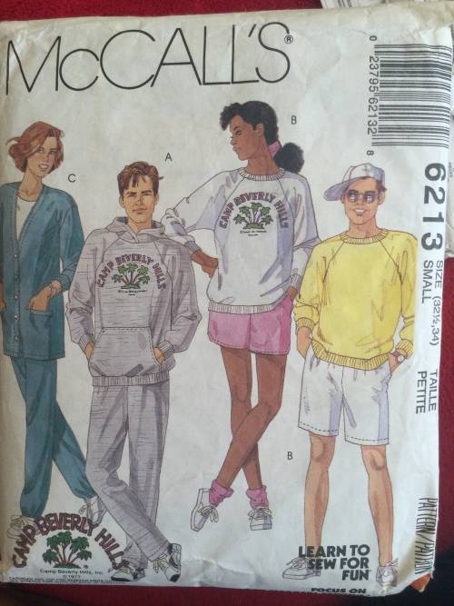 Sewing Pattern McCall`s 6213, men, ladies and teen top, cardigan, pants and shorts, size 321/2-34