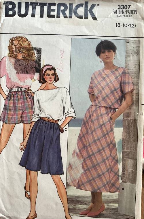 Sewing pattern Butterick 3307, ladies top, skirt, culottes & shorts, size 8-12