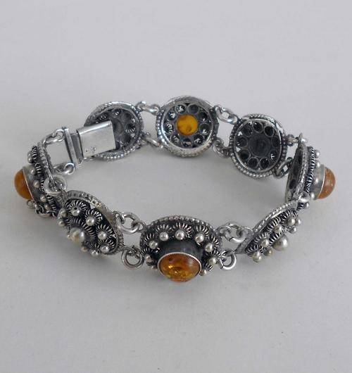 Antique Amber Gemstone Bracelet * Filigree* 835 Silver