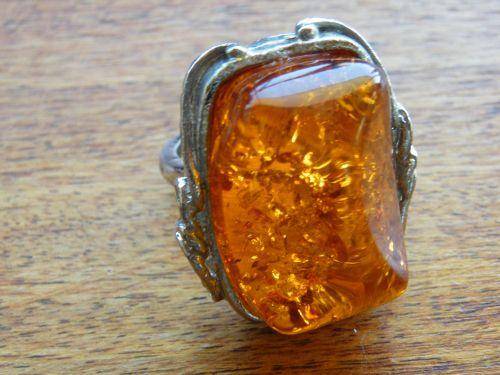Amber Ring set in German Silver