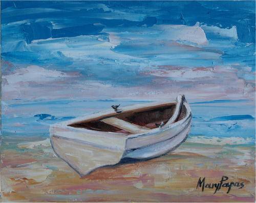 Boat on the beach 1,  oil painting by Mary Papas