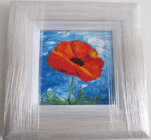 Poppy,  framed oil painting by Mary Papas