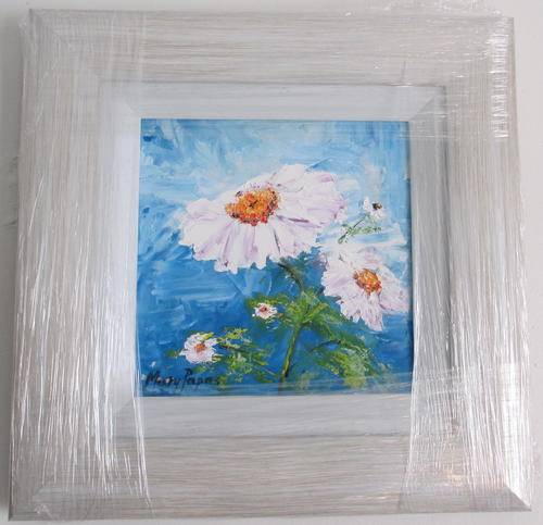 Daisies,  framed oil painting by Mary Papas