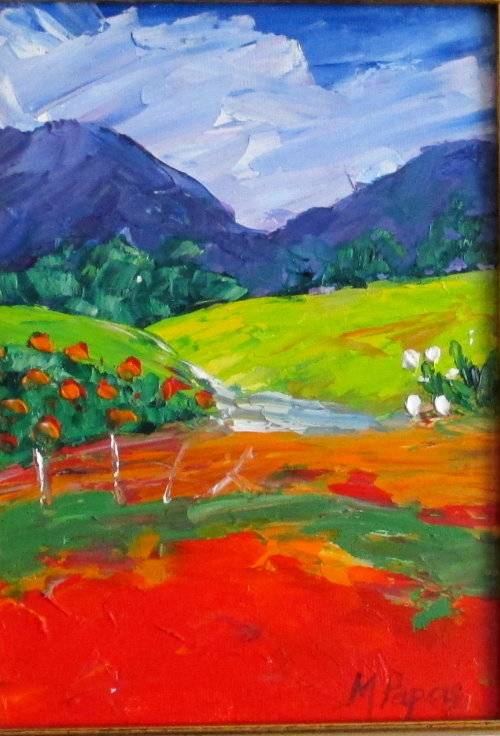 Country Scene 17, framed oil painting by Mary Papas