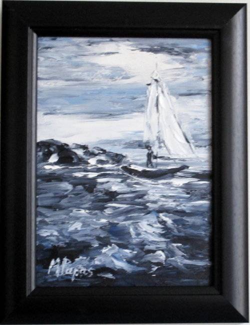 Sailing, framed oil painting by Mary Papas