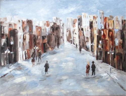 The Old Neighbourhood 2, abstract oil painting by artist Mary Papas!