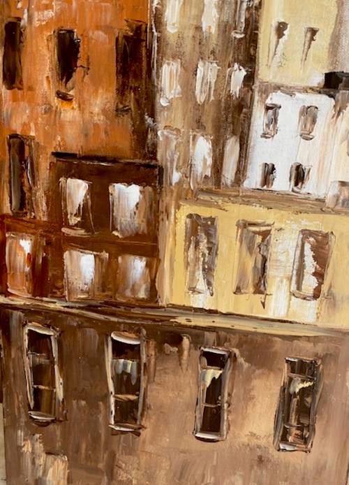 City Block, oil painting by artist Mary Papas