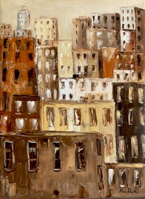 City Block, oil painting by artist Mary Papas