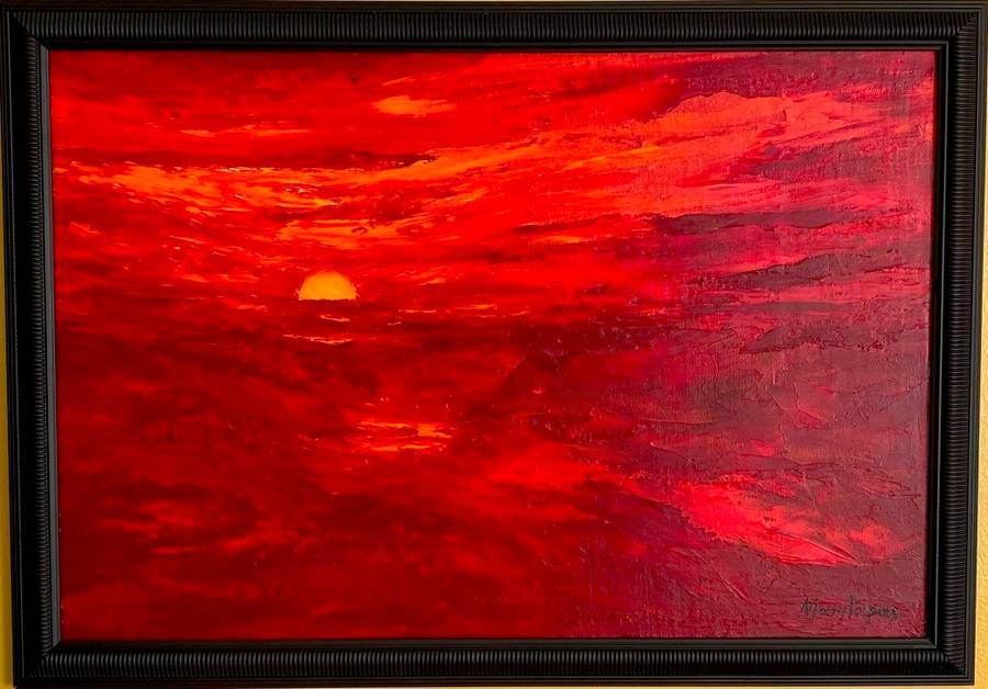 Sundown,  framed oil painting by artist Mary Papas