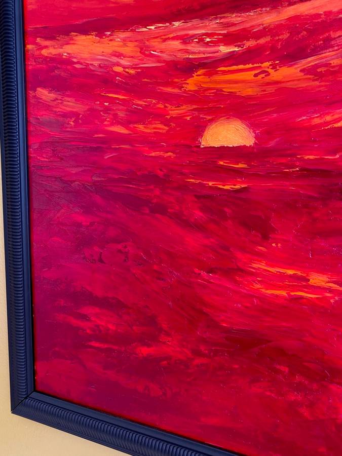 Sundown,  framed oil painting by artist Mary Papas
