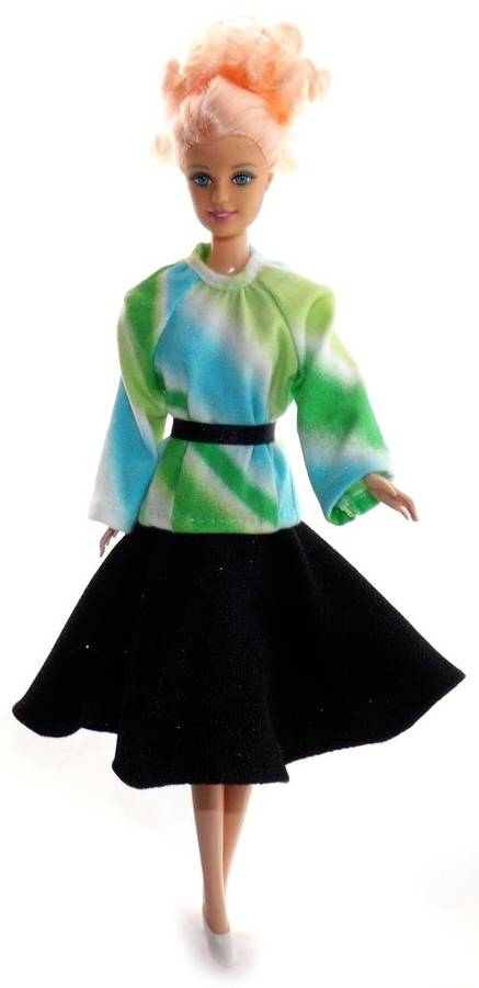 Barbie Black Skirt and Lime and Blue Shirt