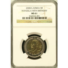 VERY VERY RARE MS61 ! ***2008 - 90th Birthday Mandela R5 Coin*** NGC Scarce Grade!