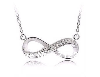 Rhodium plated pave crystal infinity necklace