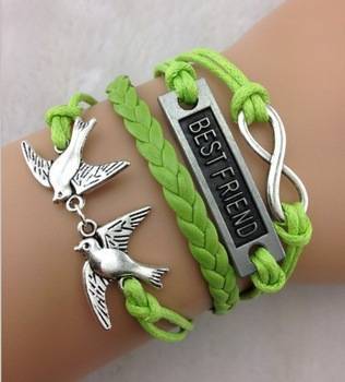 Infinity, best friend and love birds bracelet (Green)