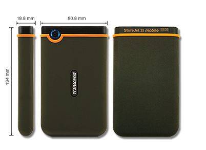 250GB 2.5"  Portable HDD - Transcend StoreJet M Series -  USB Powered-Military Standard Drop Tested