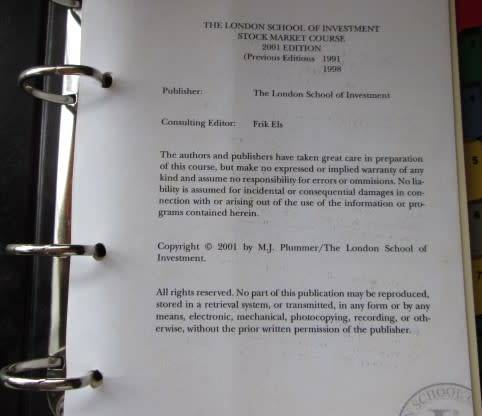 Stock Market Investment Course 3 Folders London School of Investment 2001