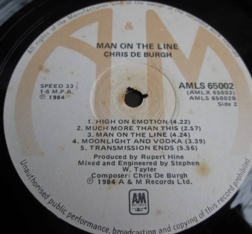 CHRIS DE BURGH - MAN ON THE LINE 1984 (AMLS 65002) LP VINYL RECORD