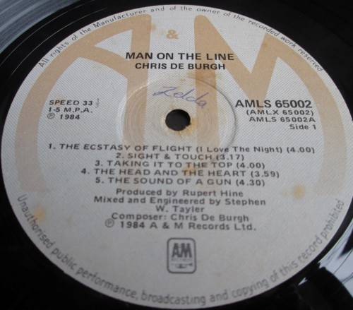 CHRIS DE BURGH - MAN ON THE LINE 1984 (AMLS 65002) LP VINYL RECORD
