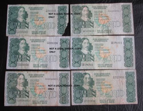 TEN RANDS SOUTH AFRICA NOTES x6 (LOT)