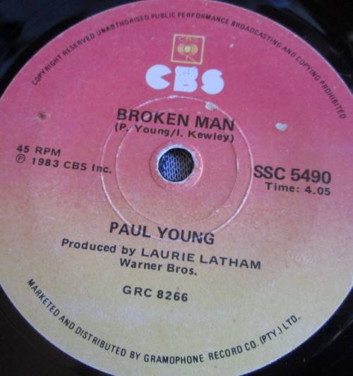 PAUL YOUNG - 1983 BROKEN MAN/WHEREVER I LAY MY HAT (SSC 5490) 45 RPM RECORD - A3204