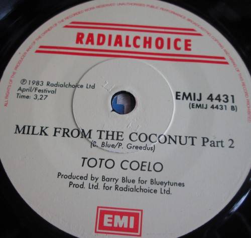 TOTO COELO - MILK FROM THE COCONUT 1983 (EMIJ 4431) 45 RPM RECORD