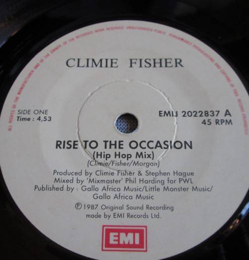 CLIMIE FISHER - 1987 MENTAL BLOCK/RISE TO THE OCCASION (EMIJ 2022837) 45 RPM RECORD - A3387