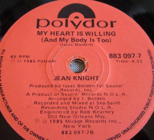 JEAN KNIGHT - MY TOOT TOOT 1985 (883 097-7) 45 RPM RECORD