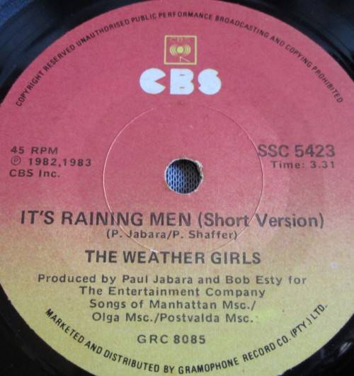 THE WEATHER GIRLS - IT`S RAINING MEN 1982 (SSC 5423) 45 RPM RECORD