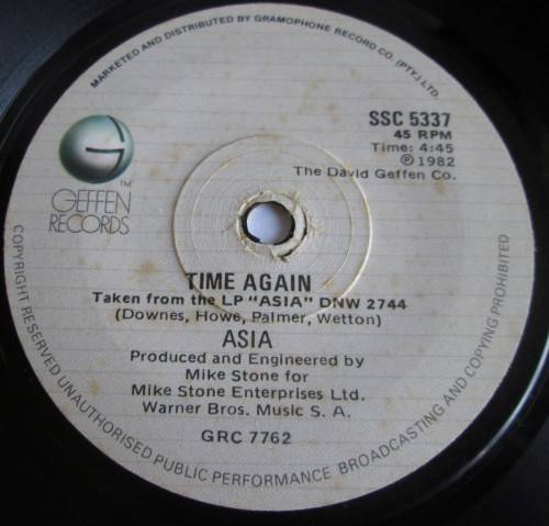 ASIA - 1982 TIME AGAIN/ HEAT OF THE MOMENT (SSC 5337) 45 RPM RECORD - A3607