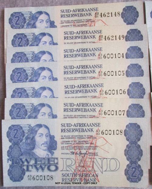TWO RAND TW DE JONGH x19 BANKNOTES (LOT)
