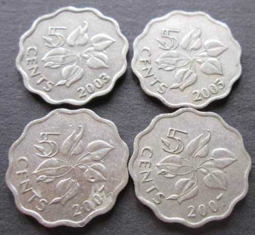 5 CENTS SWAZILAND x4 COINS (LOT) 2003/2005/2007