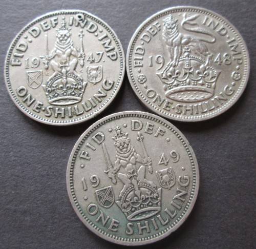 ONE SHILLING GREAT BRITAIN x3 COINS (LOT) 1947-1949