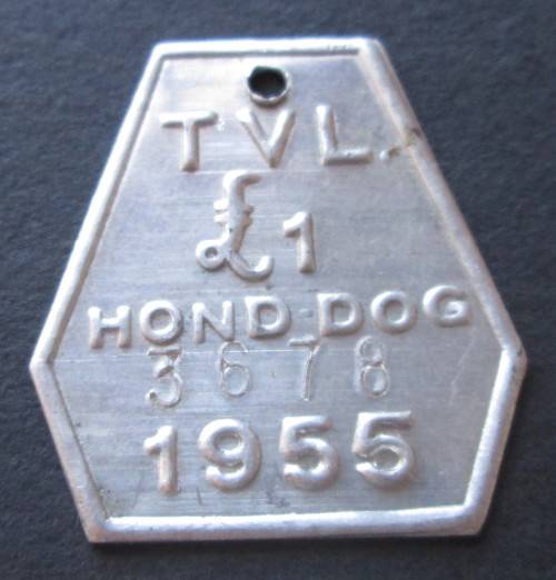 1955 TVL DOG LICENSE TAG No. 3678