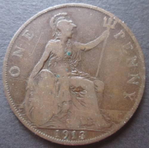 ONE PENNY 1913 GREAT BRITAIN COIN
