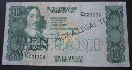 TEN RAND SOUTH AFRICA NOTE SERIAL Nr. C7 36 021104 (G de KOCK)