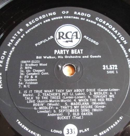 BILL WALKER AND HIS QUESTS AND ORCHESTRA - PARTY BEAT (8MPP.0124) LP VYNIL RECORD - S37