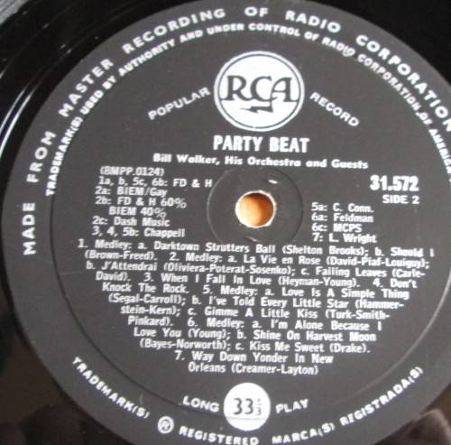 BILL WALKER AND HIS QUESTS AND ORCHESTRA - PARTY BEAT (8MPP.0124) LP VYNIL RECORD - S37