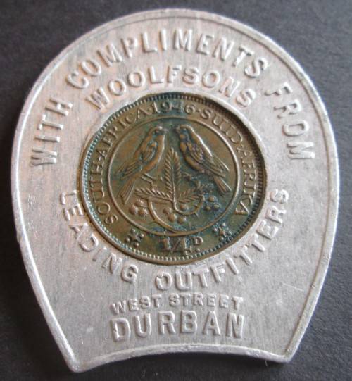 1/4 PENNY (FARTHING) UNION OF SOUTH AFRICA - GOOD LUCK WOOLFSON ADVERTISING TOKEN - A75