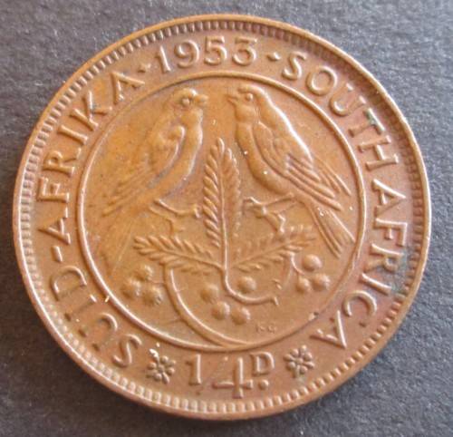 1/4 PENNY (FARTHING) 1953 UNION OF SOUTH AFRICA COIN - C1936
