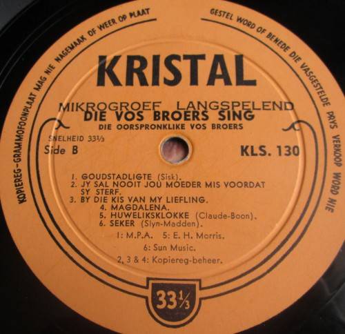 DIE OORSPRONKLIKE VOS BROERS SING LP VINYL RECORD (KLS 130) - S171