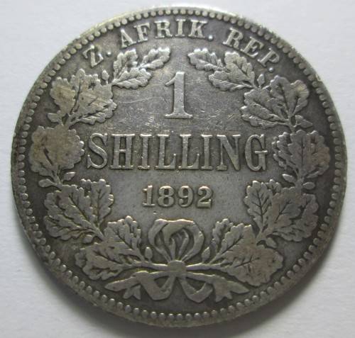 ONE SHILLING 1892 ZAR *SILVER* COIN - RAKC/273