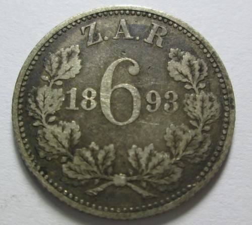 6 PENCE 1893 ZAR *SILVER* COIN - RAKC/129