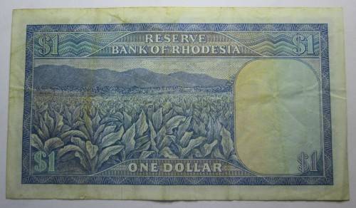 ONE DOLLAR 1979 RESERVE BANK OF RHODESIA BANKNOTE SERIAL *ZIMBABWE BIRD* No L122 768689 - RAKN/188
