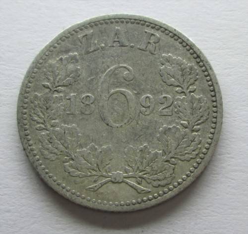 6 PENCE 1892 ZAR *SILVER* COIN - RAKC/54