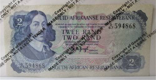 TWO RAND REPUBLIC OF SOUTH AFRICAN RESERVE BANK SERIAL No D67 594868 BANKNOTE - RAKN/107
