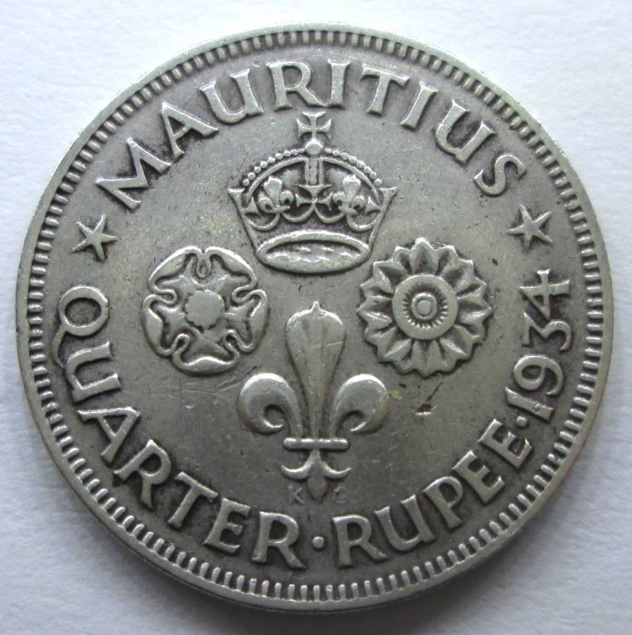 QUARTER RUPEE 1934 MAURITIUS *SILVER* COIN - F/193