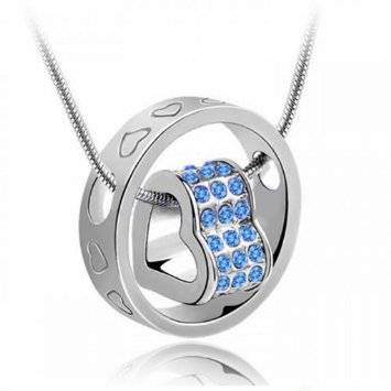 Swarovski Elements Sky Blue Crystal Heart  Ring Pendant